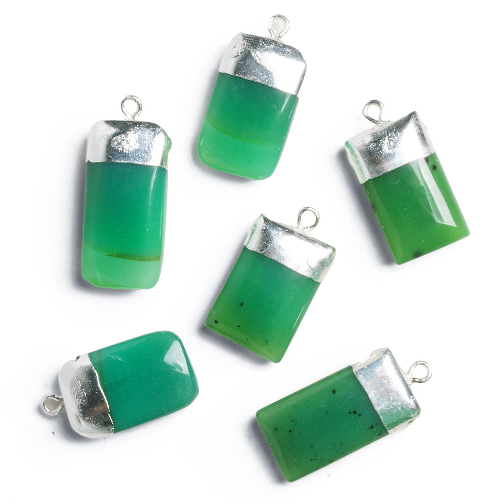 28x13mm Silver Leafed Green Chalcedony Rectangle Pendant 1 Bead - The Bead Traders