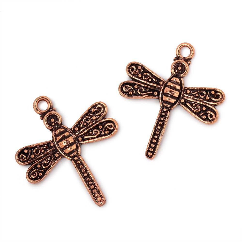 28x23mm plated Copper Dragonfly Charm Finding Set of 2 - The Bead Traders