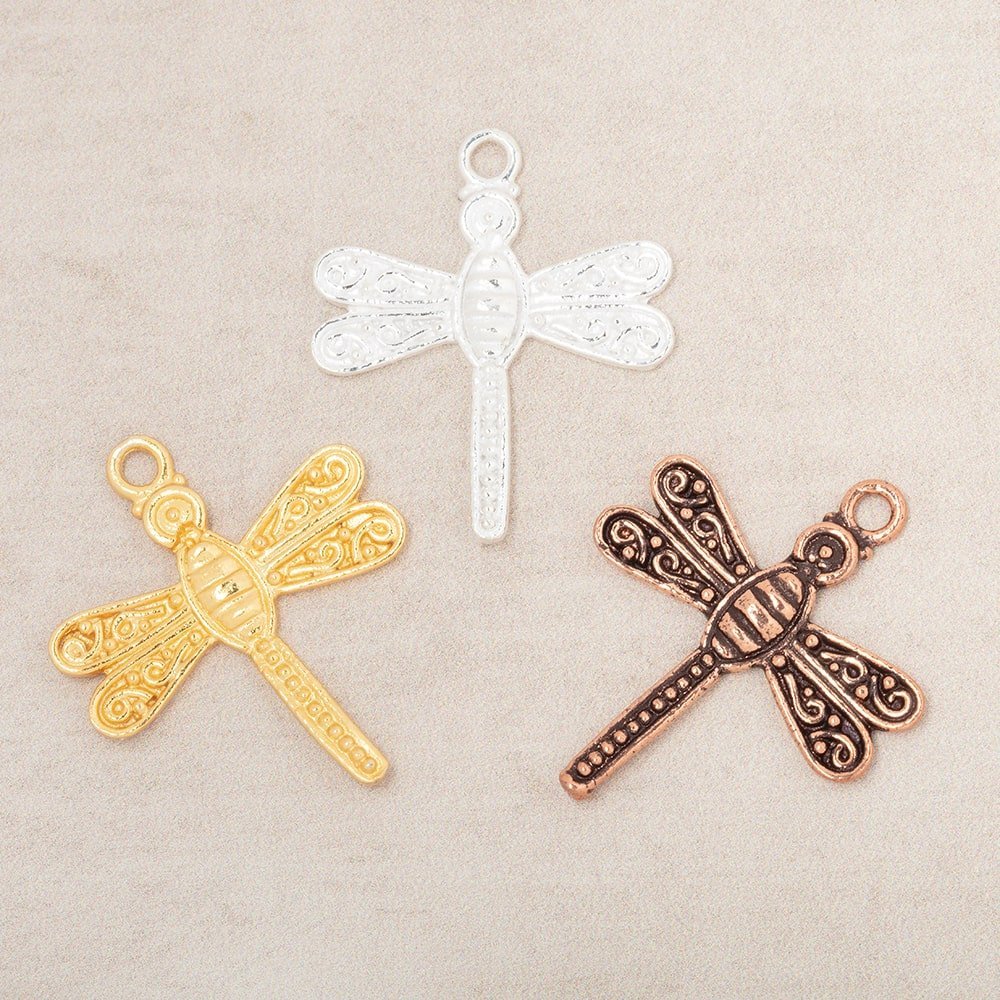 28x23mm plated Copper Dragonfly Charm Finding Set of 2 - The Bead Traders