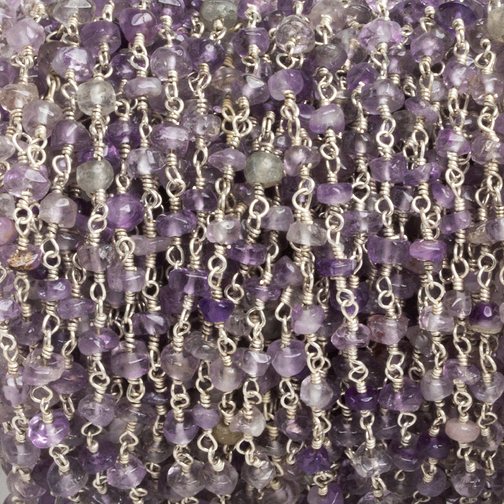 3 - 3.5mm Amethyst Rondelle Silver Chain 37 beads - The Bead Traders