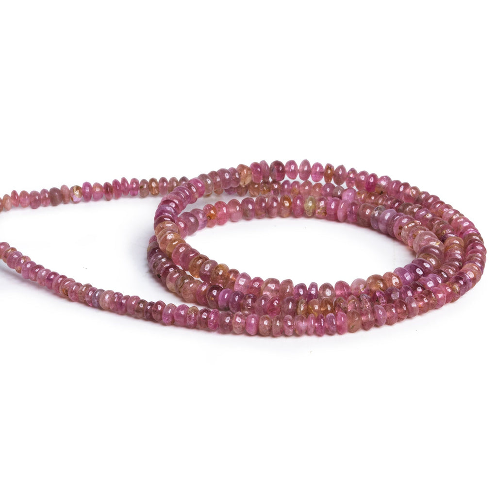 3 - 4mm Pink Tourmaline Plain Rondelles 18 inch 215 beads - The Bead Traders