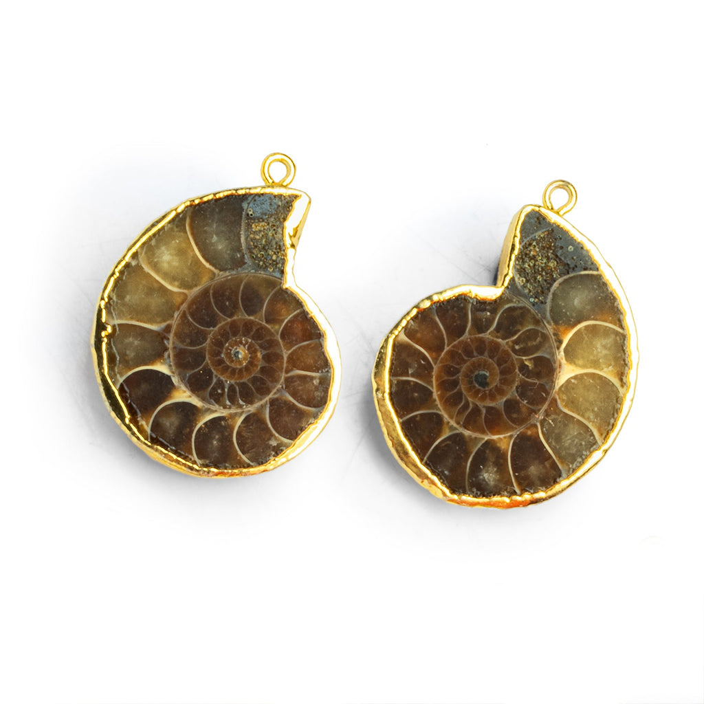 30mm Gold Leafed Ammonite Pendants 2 Beads - The Bead Traders