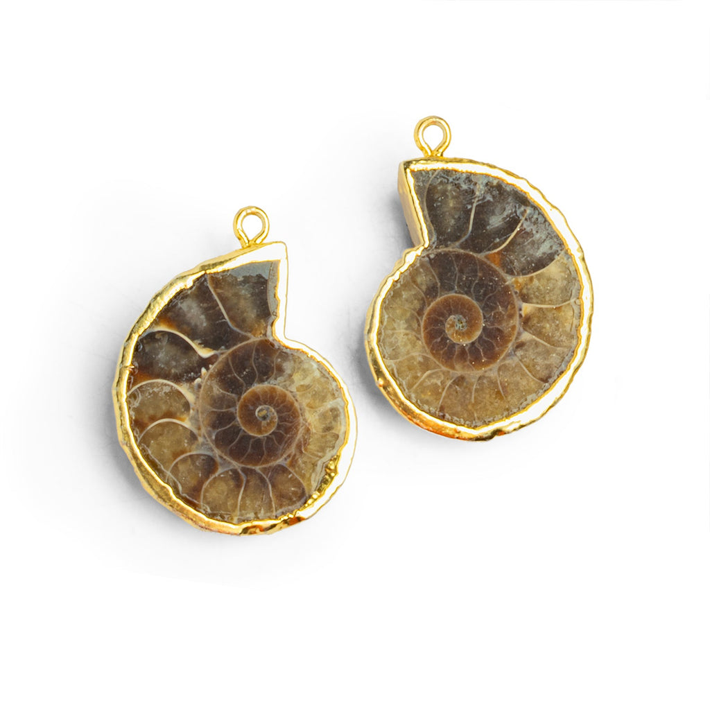 30mm Gold Leafed Ammonite Pendants 2 Beads - The Bead Traders