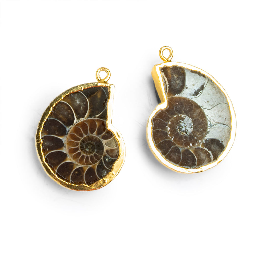 30mm Gold Leafed Ammonite Pendants 2 Beads - The Bead Traders