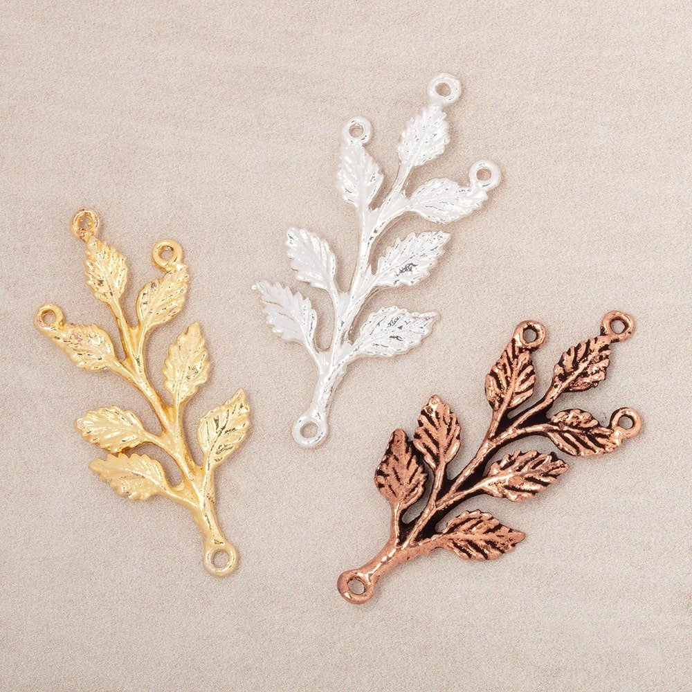 30x15mm Leafy Branch 3 Ring Charm Set of 2 pieces - The Bead Traders