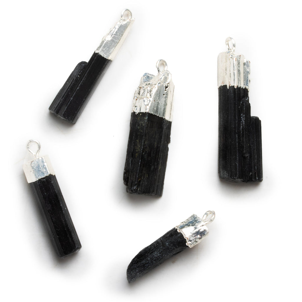 31x8mm Silver Leafed Black Tourmaline Natural Crystal Pendant - The Bead Traders