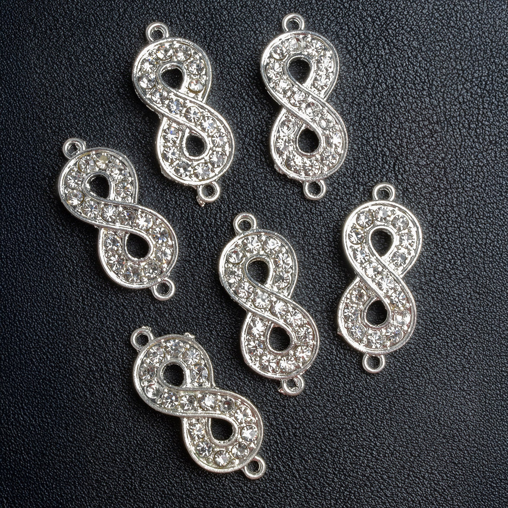 33mm Silver - Tone Rhinestone Infinity Connectors Set of 6 - The Bead Traders