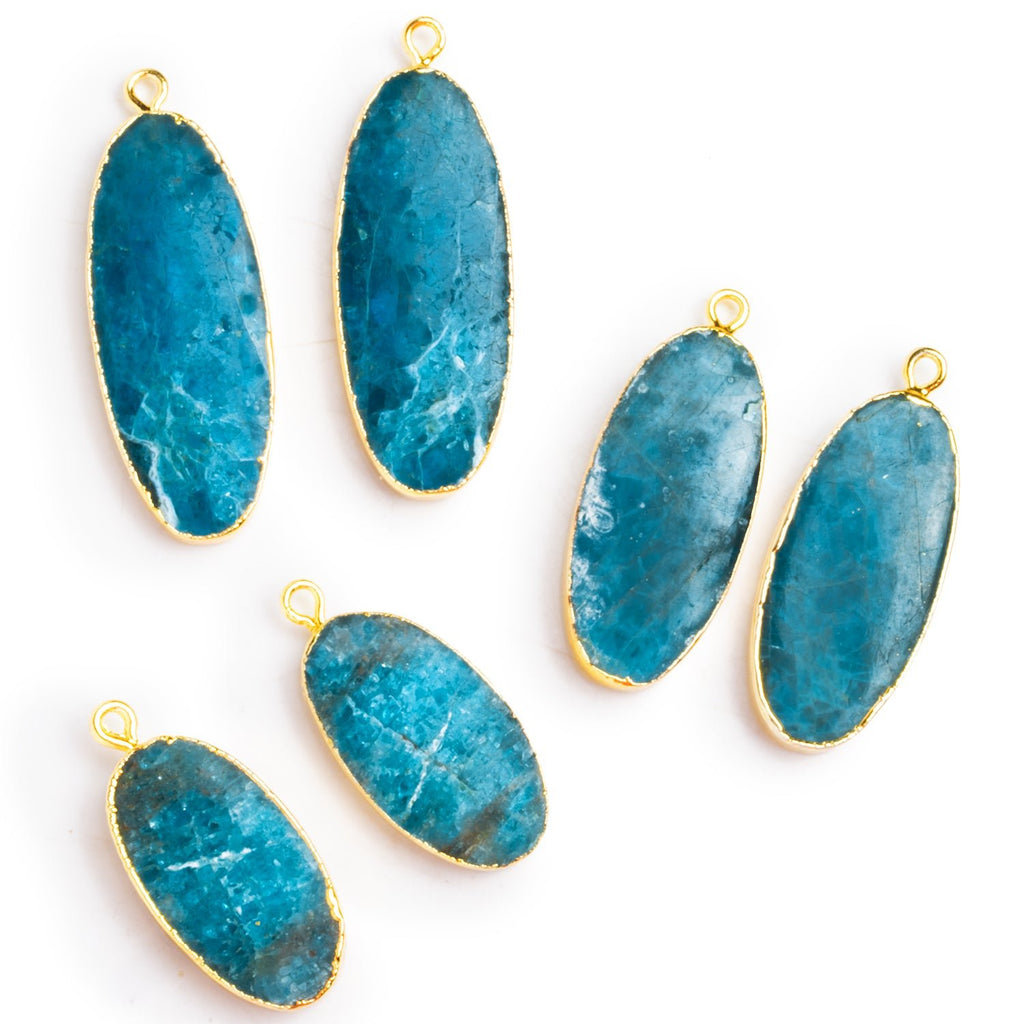 34x15mm Gold Leafed Apatite Oval Pendants 2 Beads - The Bead Traders