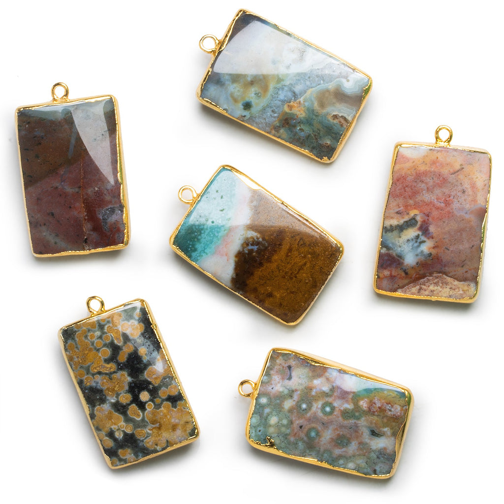 34x20mm Gold Leafed Ocean Jasper Rectangle Pendant 1 Bead - The Bead Traders