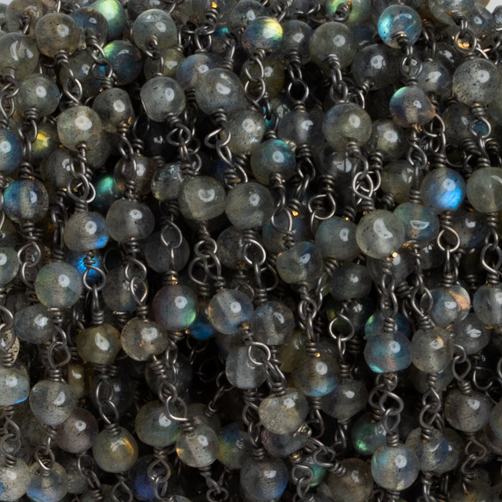 3.5mm Labradorite Plain Round Black Gold Chain 31 beads - The Bead Traders