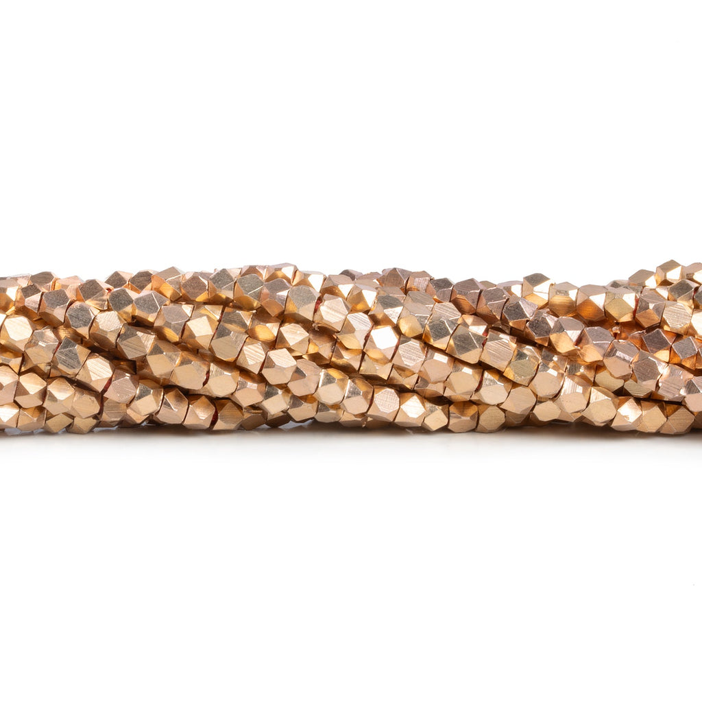 3.5mm Rose Gold plated Copper shiny faceted nugget beads 8 inch 60 pieces - The Bead Traders