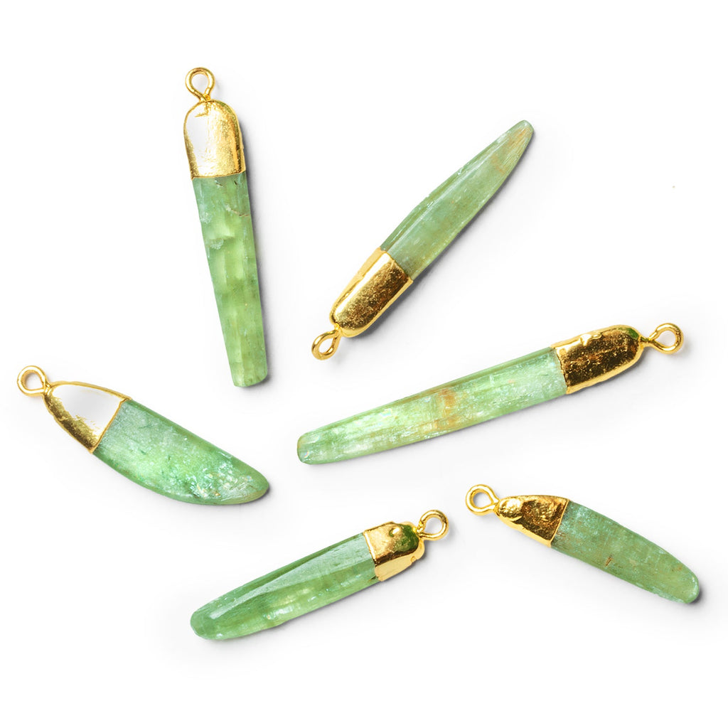 35x8mm Gold Leafed Green Kyanite Natural Crystal Pendant - The Bead Traders