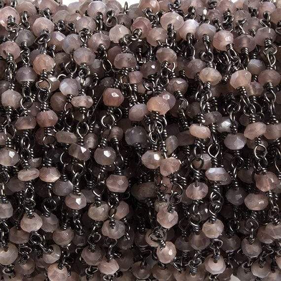 3mm Chocolate Moonstone Rondelle Black Gold Chain 36 beads - The Bead Traders