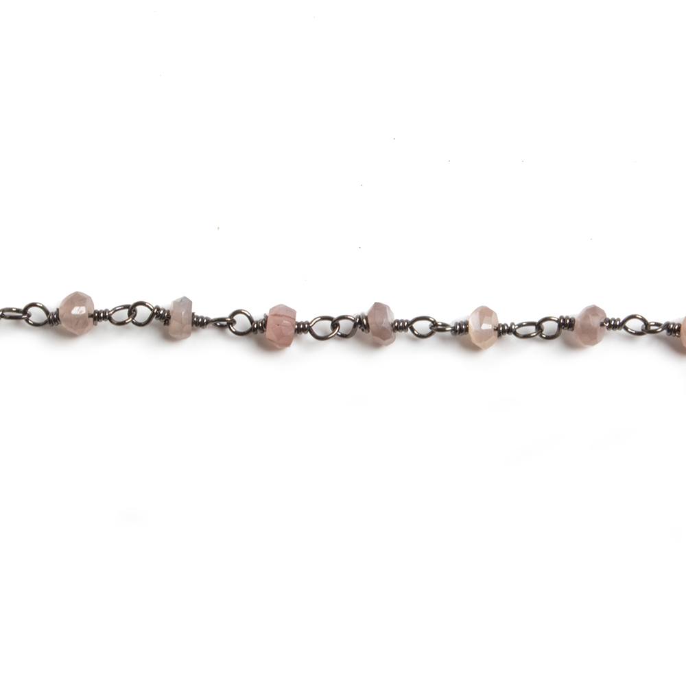 3mm Chocolate Moonstone Rondelle Black Gold Chain 36 beads - The Bead Traders