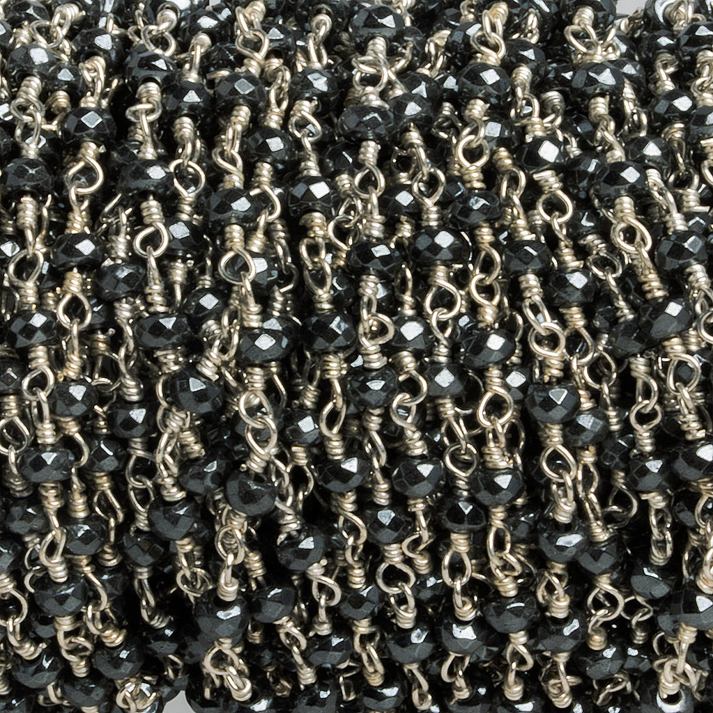 3mm Hematite Faceted Rondelle Silver Chain 41 beads - The Bead Traders