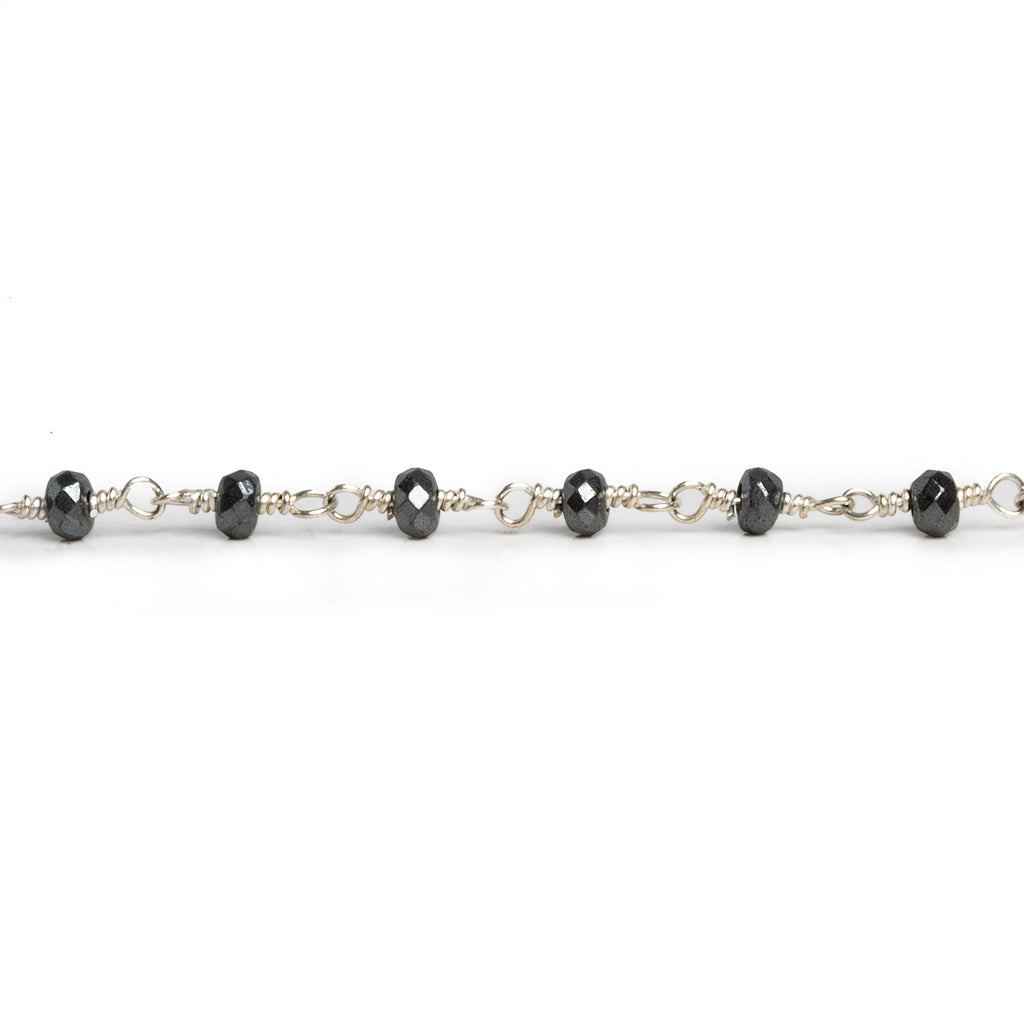 3mm Hematite Faceted Rondelle Silver Chain 41 beads - The Bead Traders