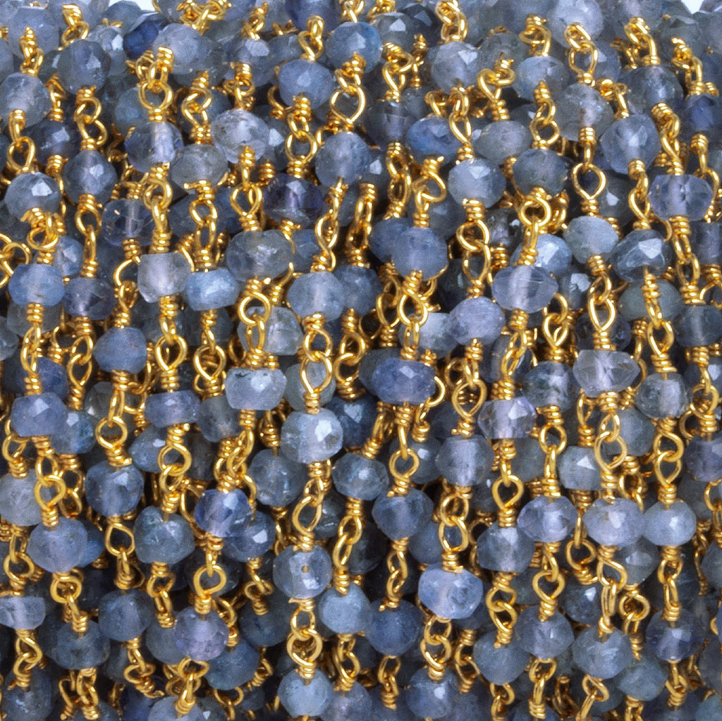 3mm Iolite Faceted Rondelle Gold Chain 40 beads - The Bead Traders