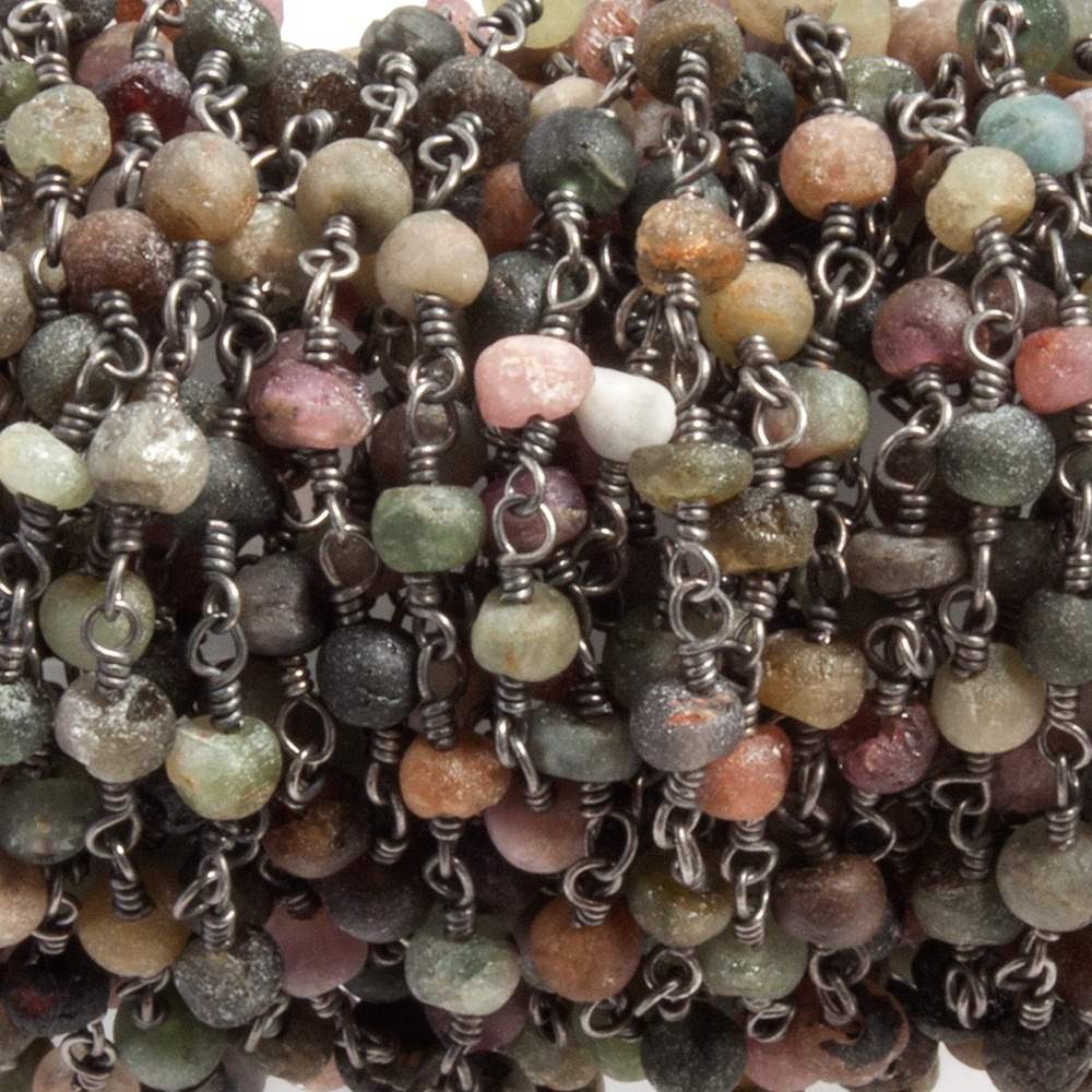 3mm Matte Multi Tourmaline Rondelle Black Gold Chain - The Bead Traders