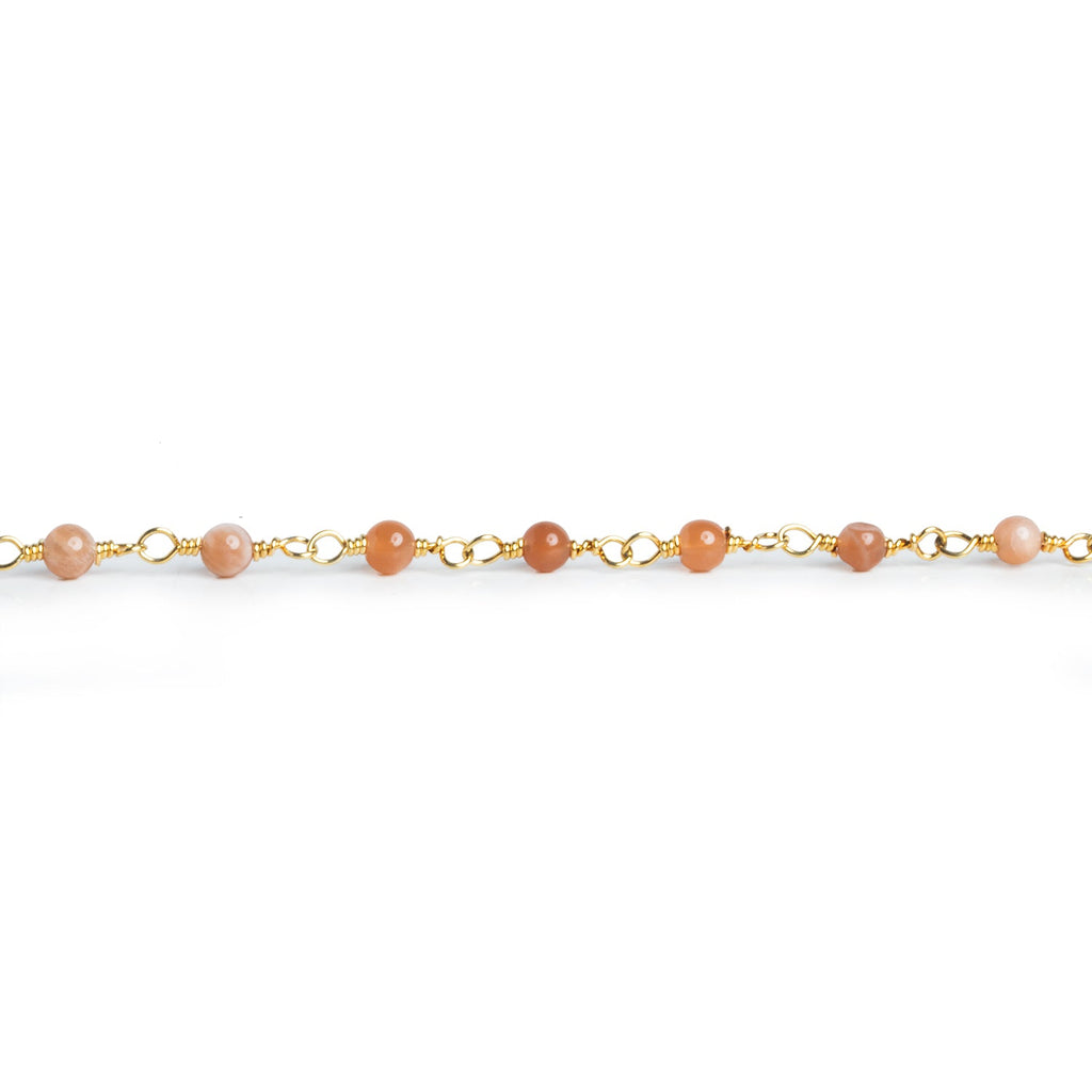 3mm Peach Moonstone Rondelle Gold Chain 39 Beads - The Bead Traders