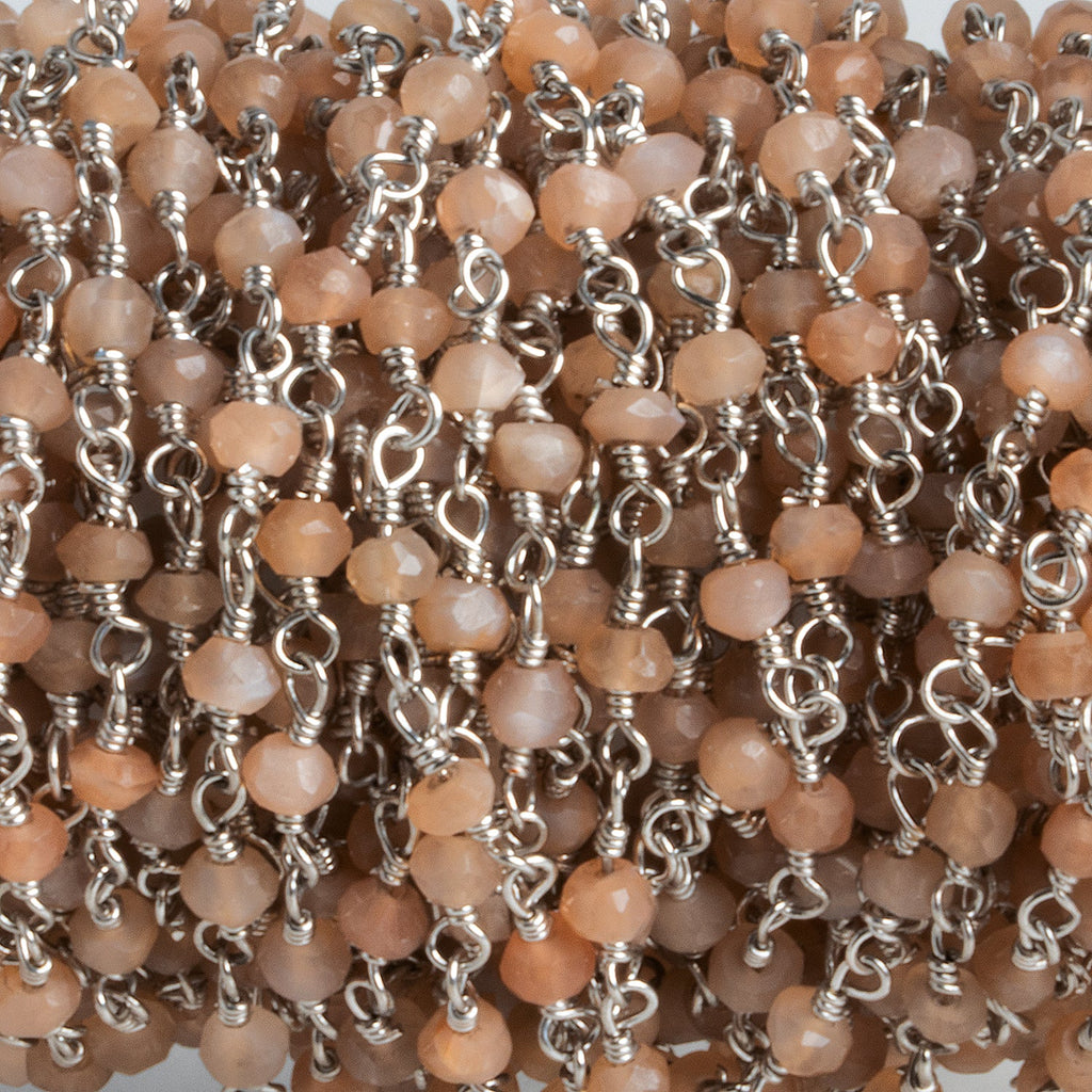 3mm Peach Moonstone Rondelle Silver Chain 39 Beads - The Bead Traders