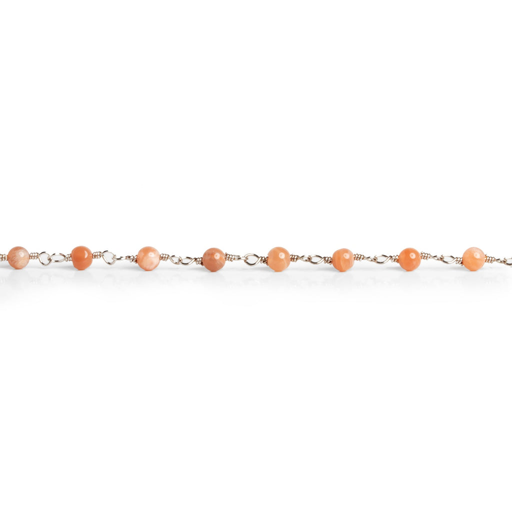 3mm Peach Moonstone Round Silver Chain 33 beads - The Bead Traders