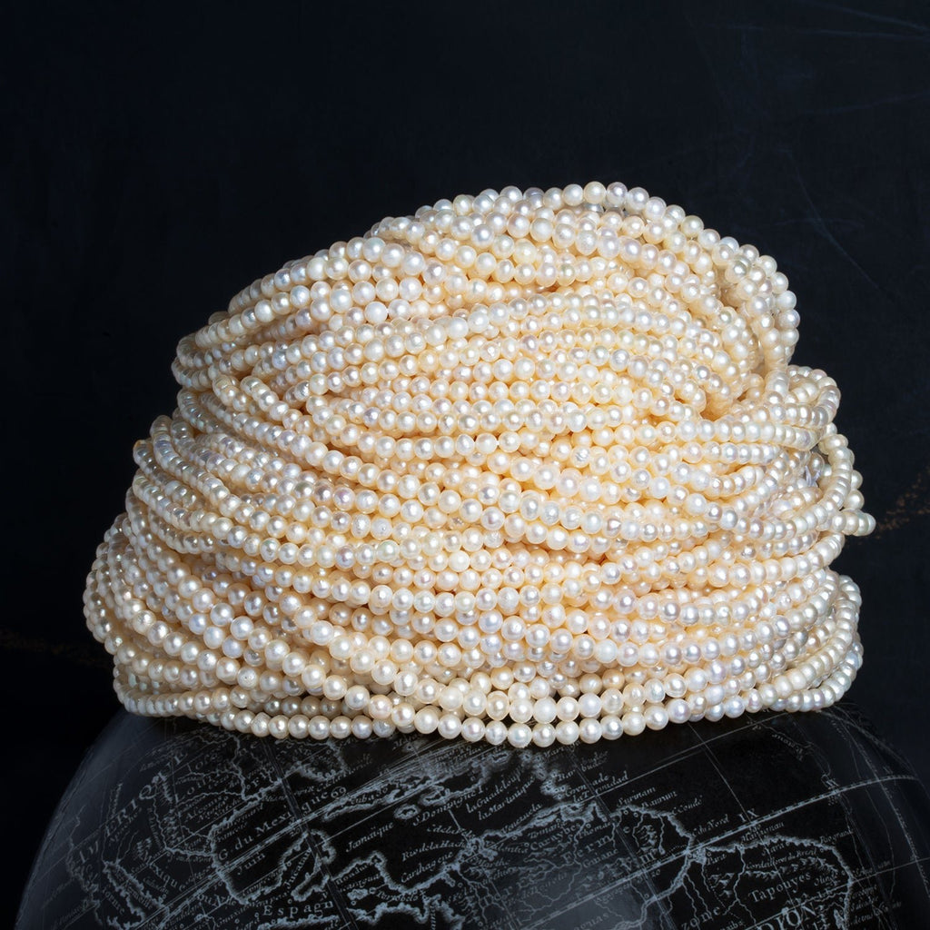 3mm White Off Round Pearls 5 inch 40 beads - The Bead Traders