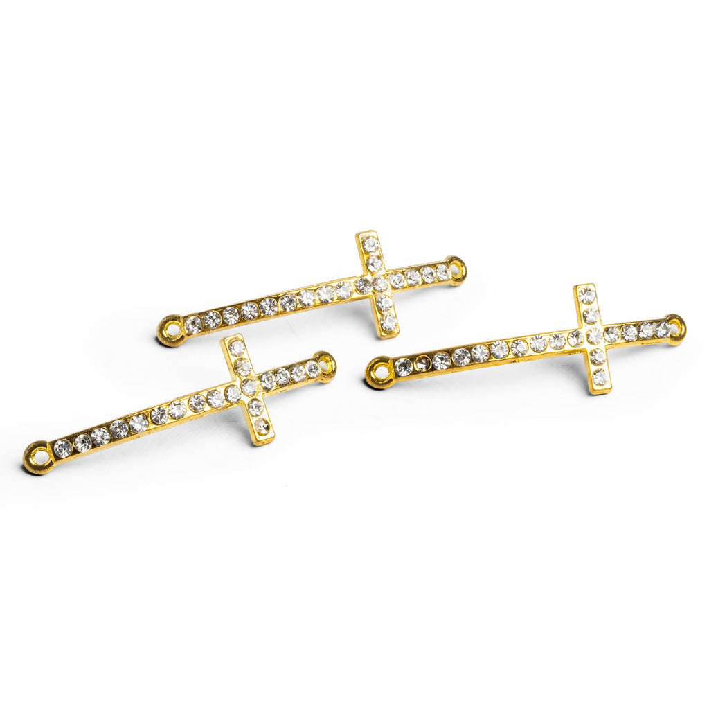 42mm Gold - Tone Rhinestone Cross Connectors Set of 3 - The Bead Traders