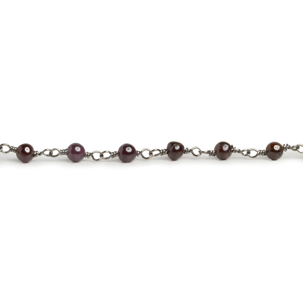 4mm Garnet Round Black Gold Chain 32 beads - The Bead Traders