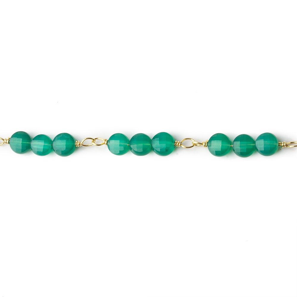 4mm Green Onyx Faceted Coin Trio Gold Chain 54 beads - The Bead Traders