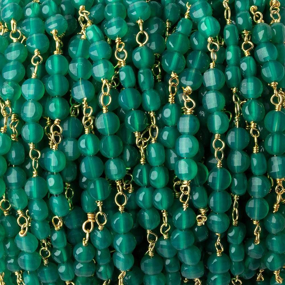 4mm Green Onyx Faceted Coin Trio Gold Chain 54 beads - The Bead Traders