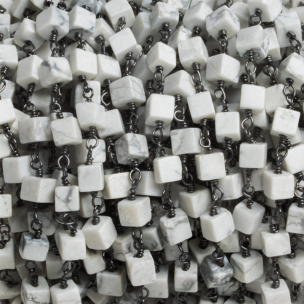 4mm Howlite Cube Black Gold Chain 32 beads - The Bead Traders