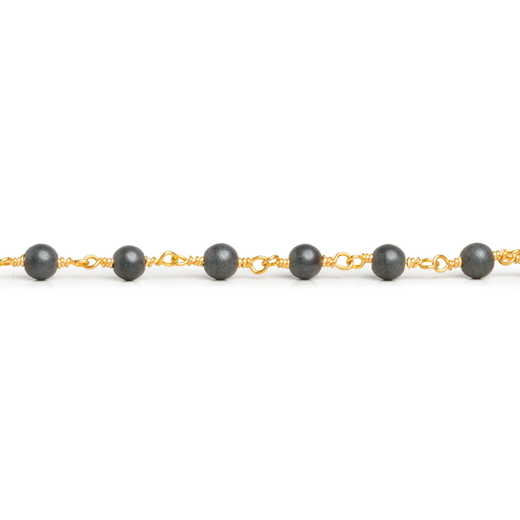 4mm Matte Hematite Rounds Gold Chain 32 beads - The Bead Traders