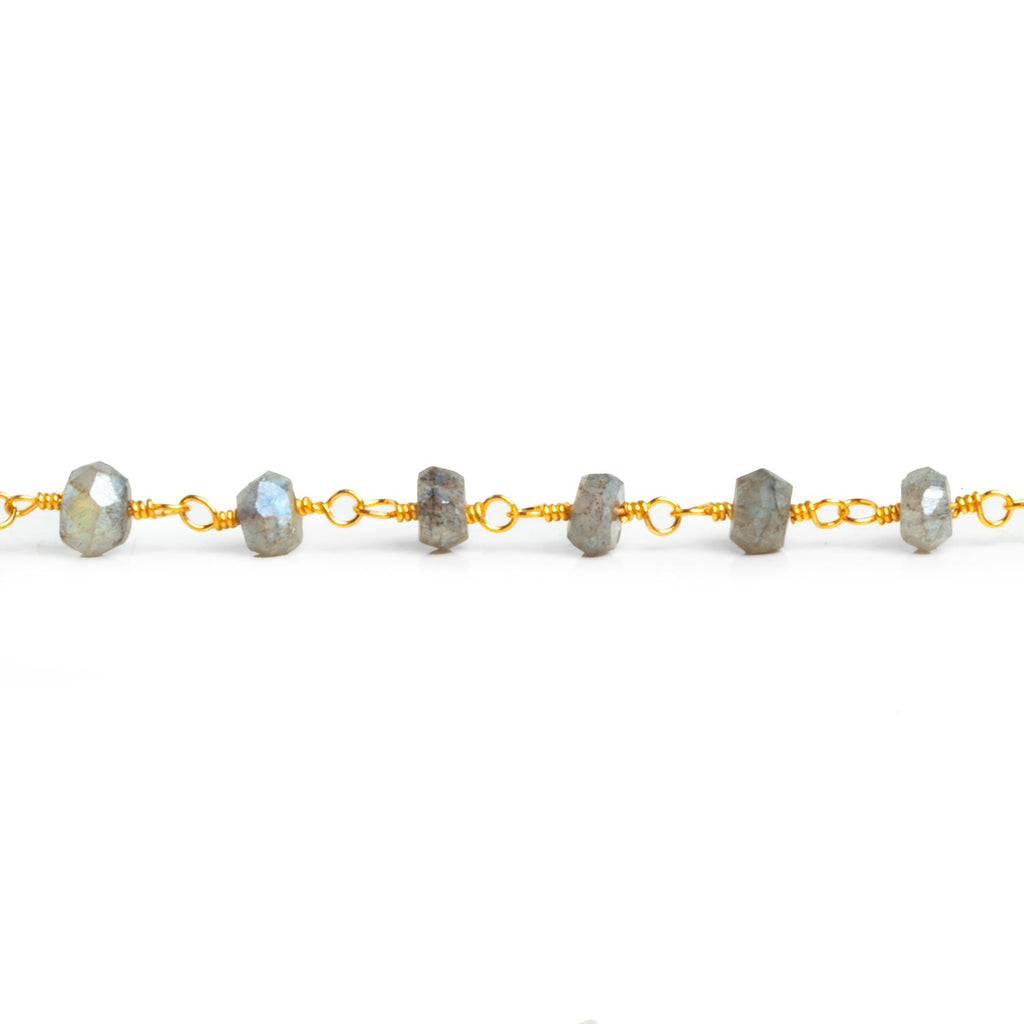 4mm Mystic Labradorite faceted rondelle Gold Chain 37 beads - The Bead Traders