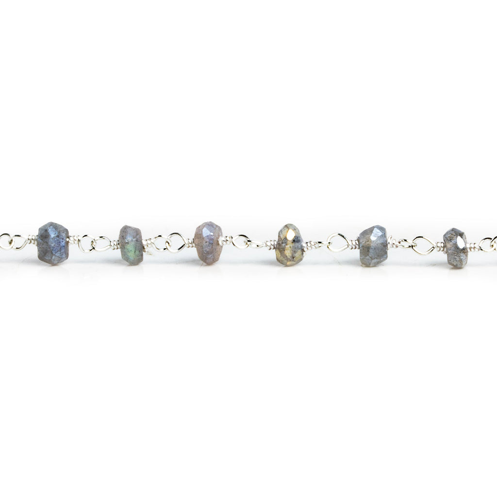 4mm Mystic Labradorite faceted rondelle Silver Chain 37 beads - The Bead Traders