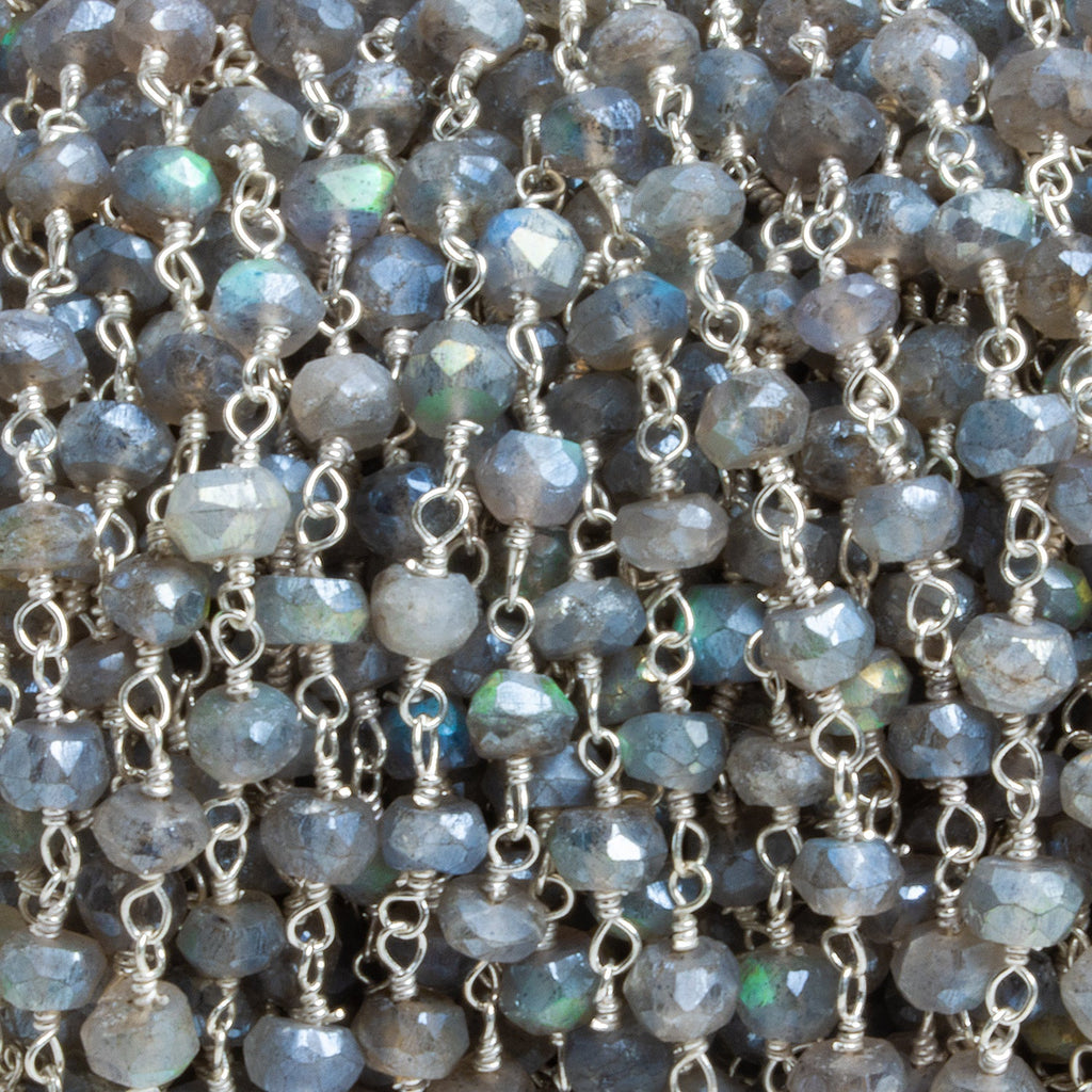 4mm Mystic Labradorite faceted rondelle Silver Chain 37 beads - The Bead Traders