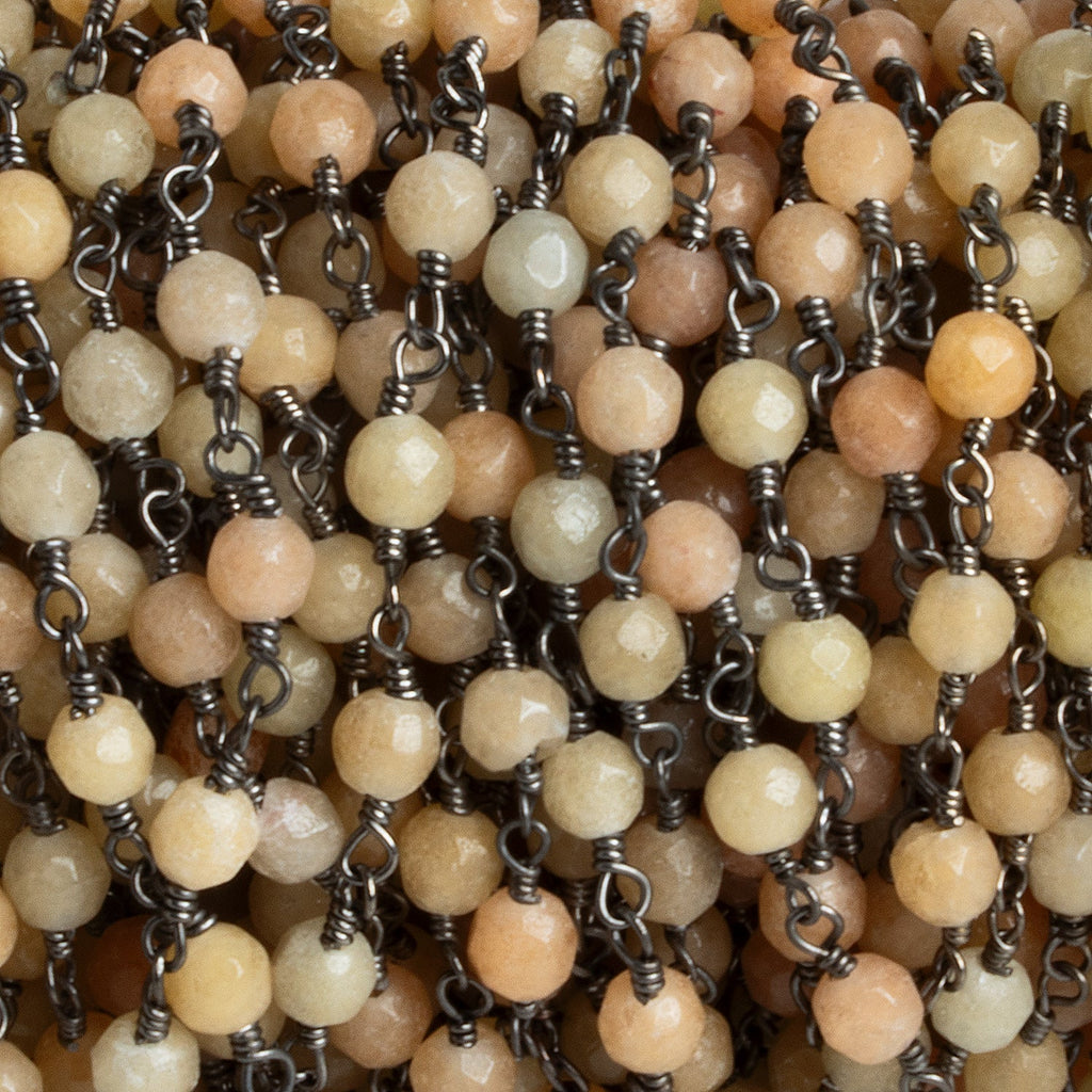 4mm Tan Agate Round Black Gold Chain 30 Beads - The Bead Traders