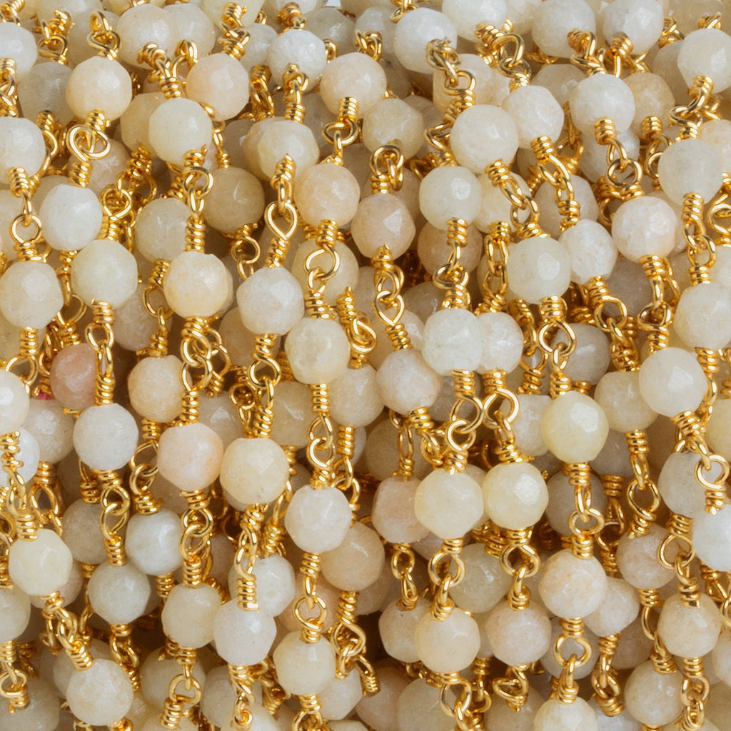 4mm Tan Agate Round Gold Chain 30 Beads - The Bead Traders