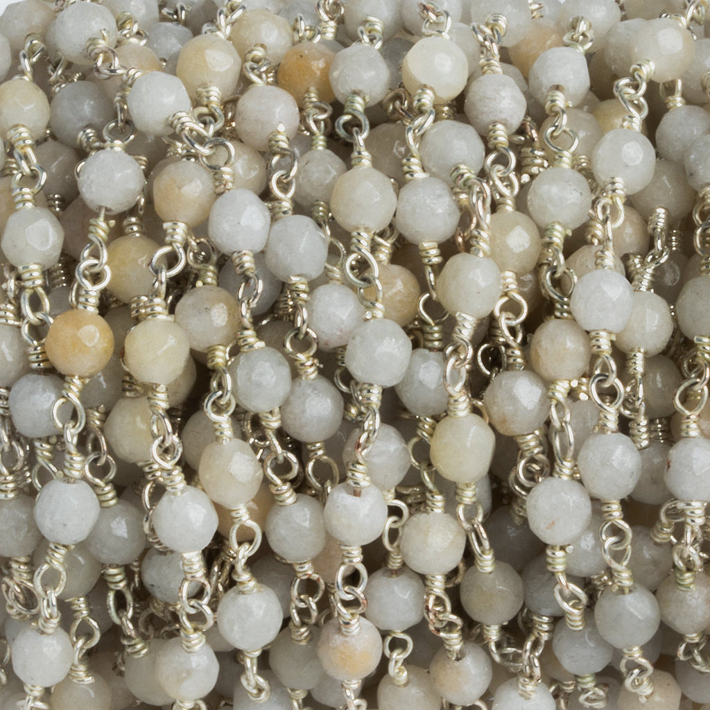 4mm Tan Agate Round Silver Chain 30 Beads - The Bead Traders