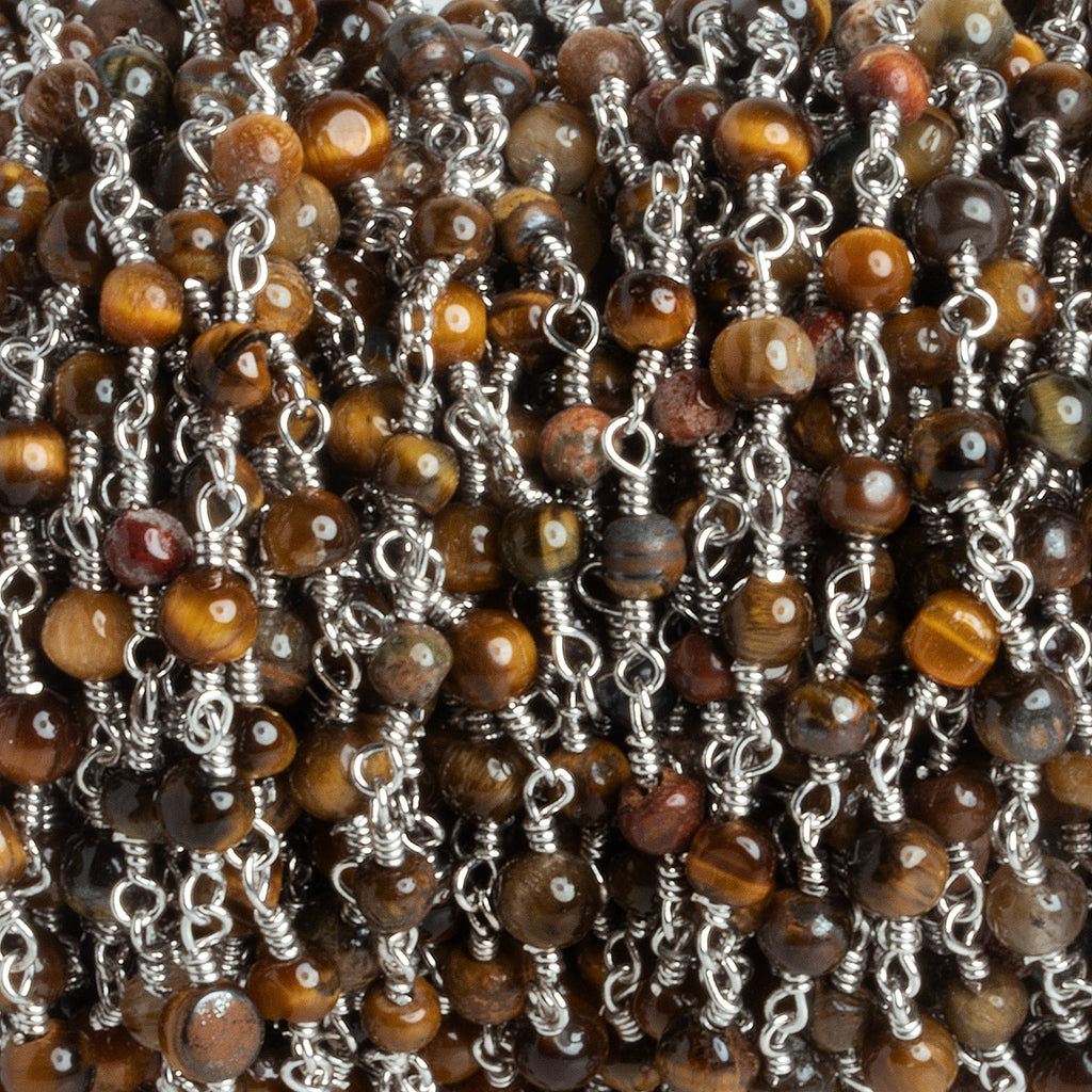 4mm Tiger's Eye Rondelle Silver Chain 29 beads - The Bead Traders