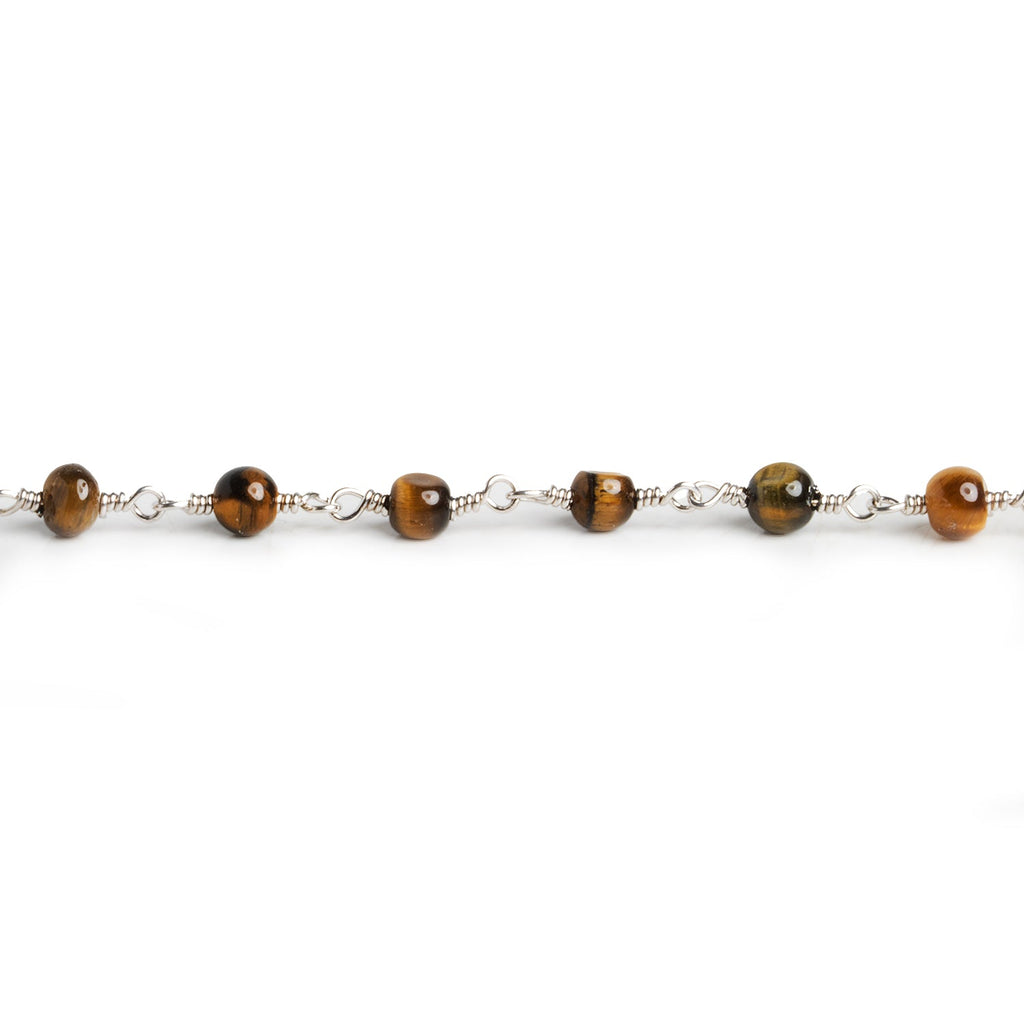 4mm Tiger's Eye Rondelle Silver Chain 29 beads - The Bead Traders