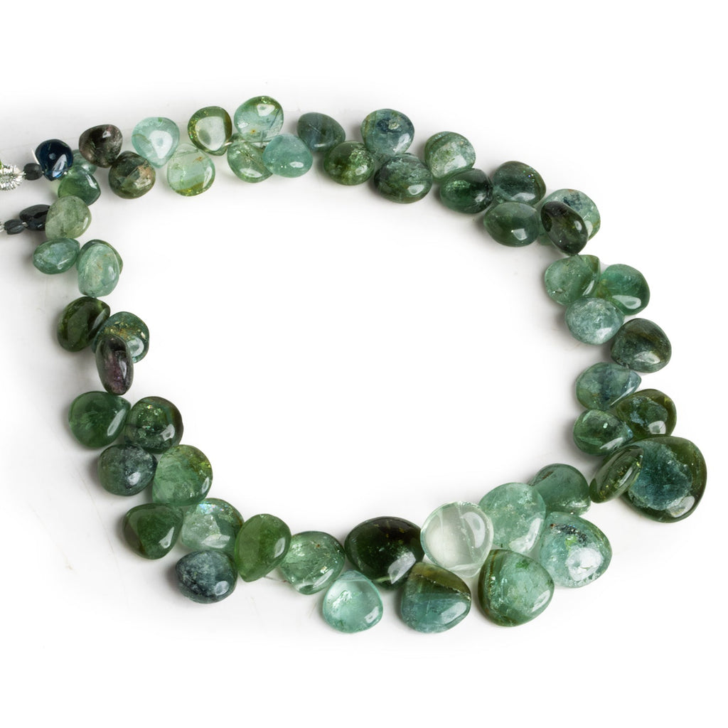 5 - 13mm Green Tourmaline Plain Hearts 8.5 inch 41 beads - The Bead Traders