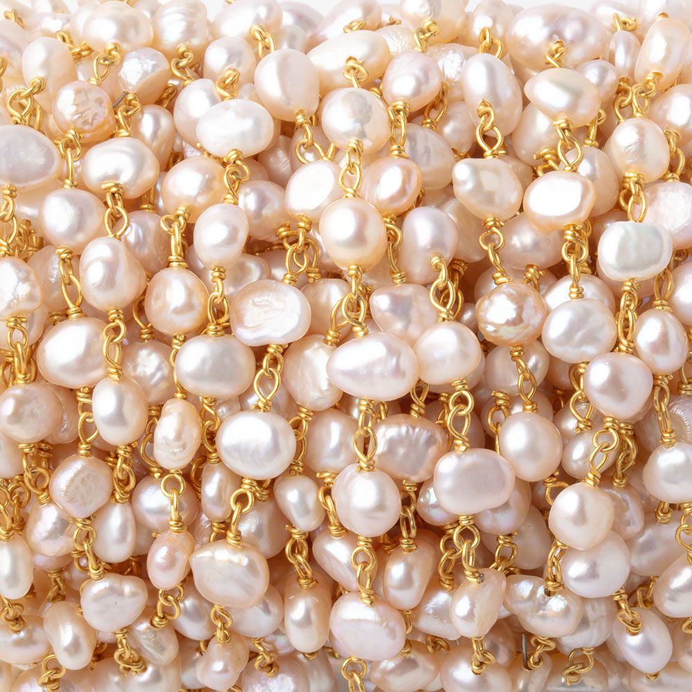 5 - 6mm Pink Baroque Pearl Gold Chain 32 beads - The Bead Traders