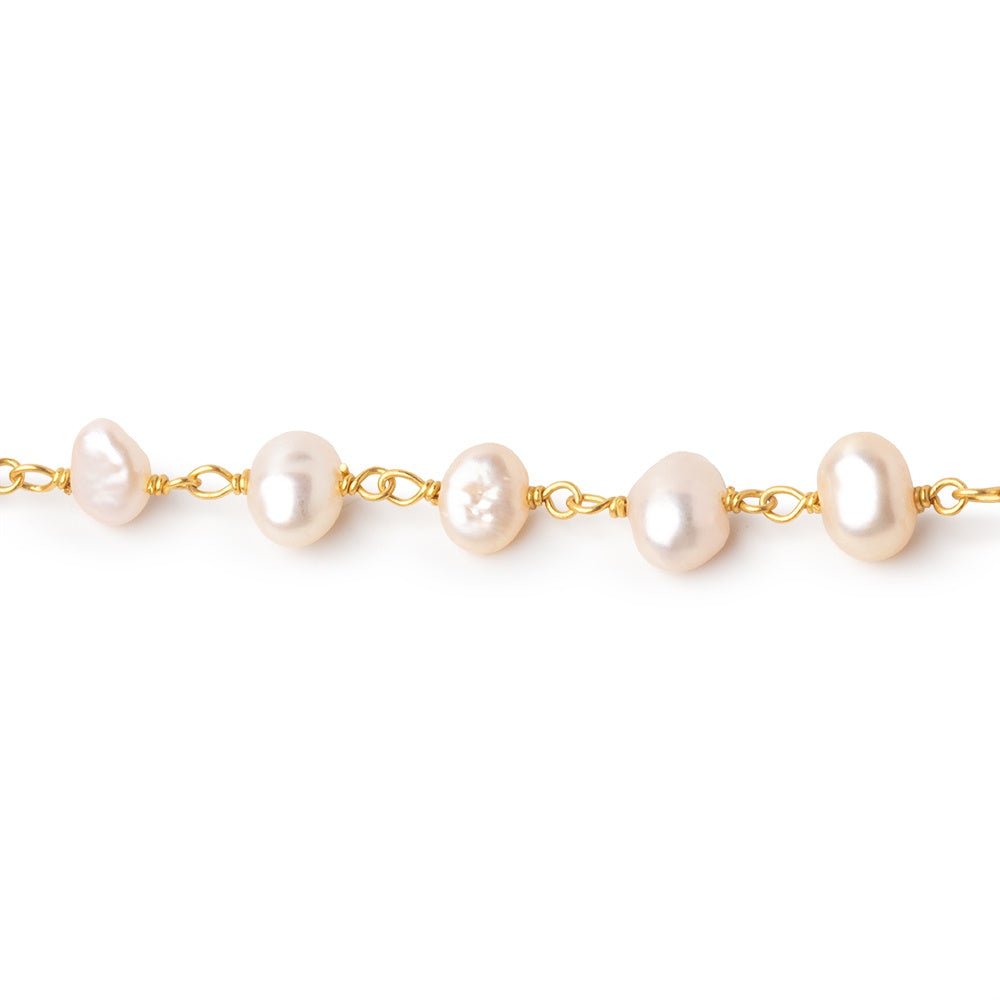 5 - 6mm Pink Baroque Pearl Gold Chain 32 beads - The Bead Traders