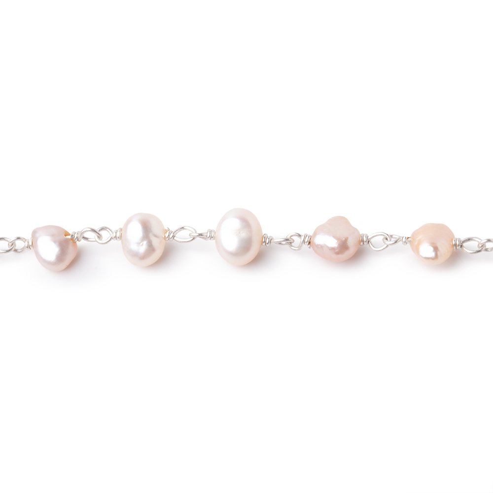 5 - 6mm Pink Baroque Pearl Silver Chain 32 beads - The Bead Traders