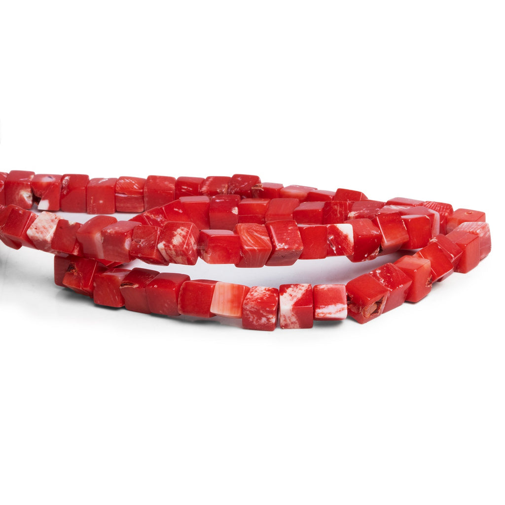 5-6mm Red Coral Cubes 16 inch 65 beads - The Bead Traders