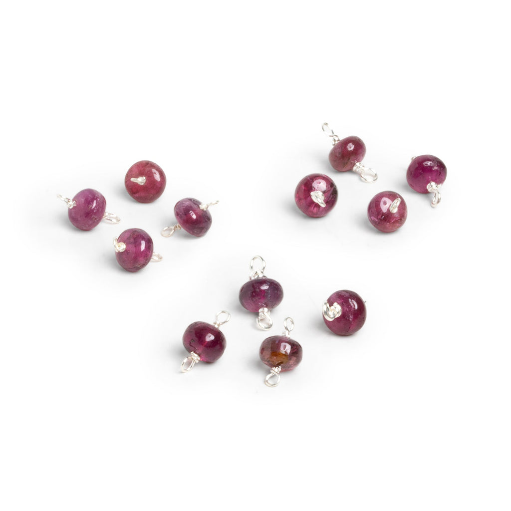 5mm Dark Pink Tourmaline Wire - Wrapped Focal Connectors 4 Pieces - The Bead Traders