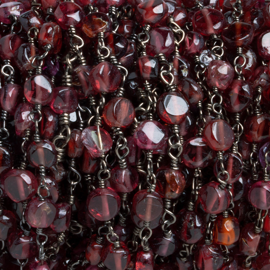 5mm Mozambique Garnet Coin Black Gold Chain 30 beads - The Bead Traders