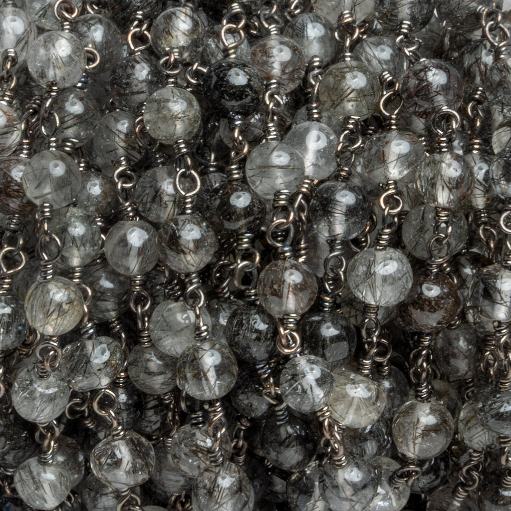 5mm Tourmalinated Quartz Rounds Black Gold Chain 29 beads - The Bead Traders