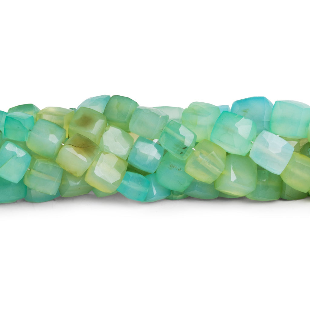 6 - 10mm Green & Blue Chalcedony Faceted Cubes 7.5 inch 21 beads - The Bead Traders