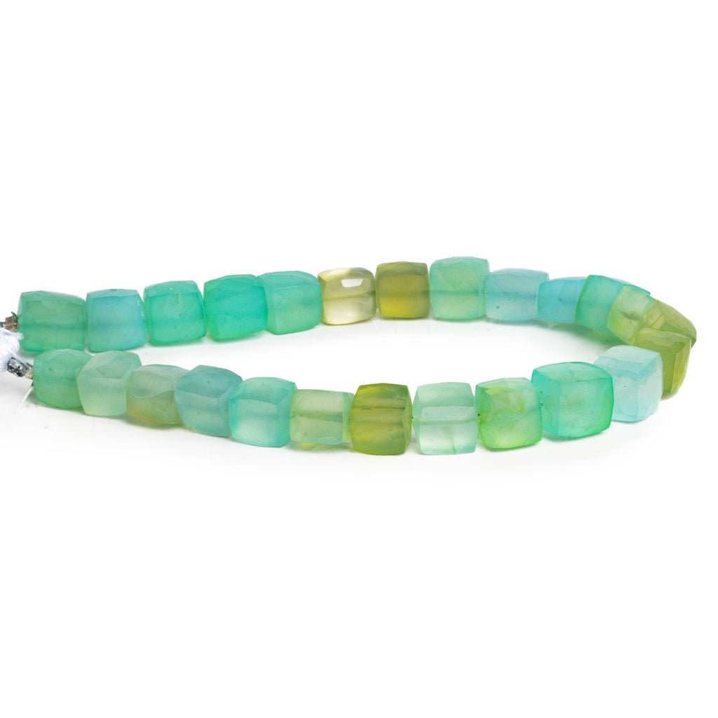 6 - 10mm Green & Blue Chalcedony Faceted Cubes 7.5 inch 21 beads - The Bead Traders